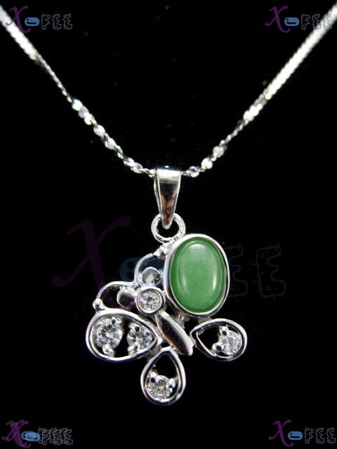 cygz00023 New Green Jade Plated Silver Chain Butterfly Necklace 1