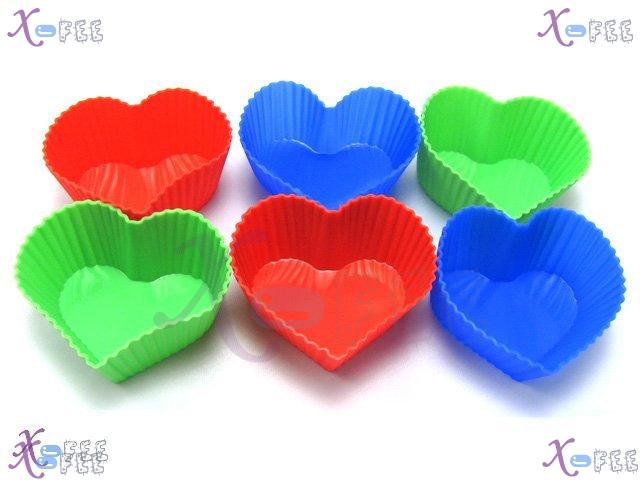 dgmj00005 NEW DIY Kitchen FOOD 6 PCS Heart Silicone Bakeware Cupcake 3 Colors Baking Molds 1