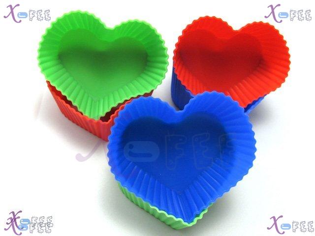 dgmj00005 NEW DIY Kitchen FOOD 6 PCS Heart Silicone Bakeware Cupcake 3 Colors Baking Molds 2