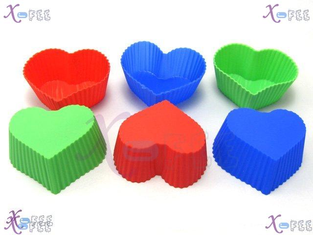 dgmj00005 NEW DIY Kitchen FOOD 6 PCS Heart Silicone Bakeware Cupcake 3 Colors Baking Molds 4