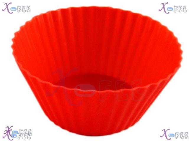 dgmj00016 3PCS Kitchen Design Dining Craft Red Round Silicone Bakeware Cupcake Baking Mold 4