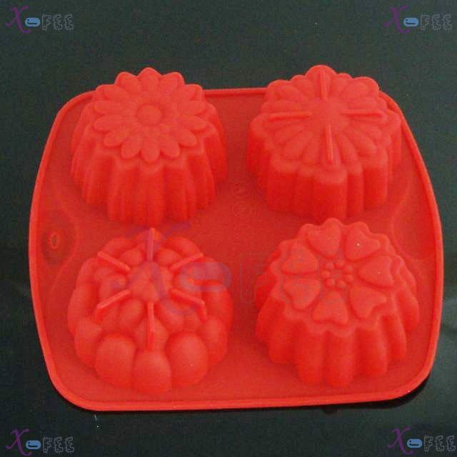 dgmj00019 Kitchen Red Silicone Bakeware 4 Different Cup Design Baking Mold Jelly Cake Pan 1