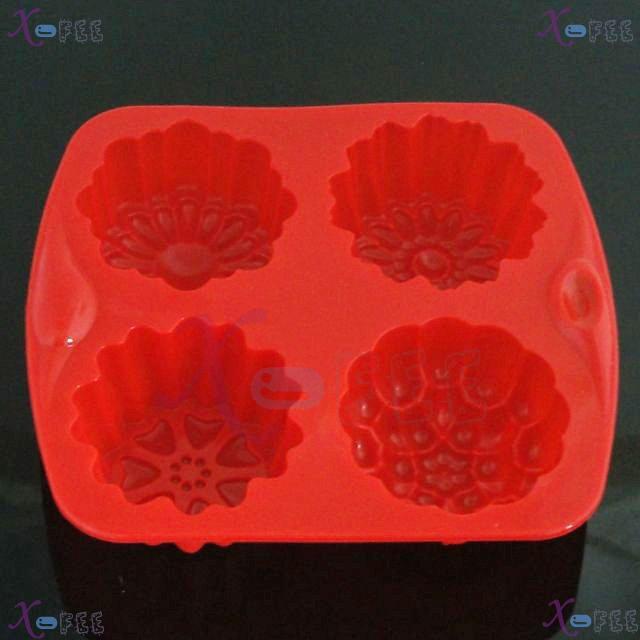 dgmj00019 Kitchen Red Silicone Bakeware 4 Different Cup Design Baking Mold Jelly Cake Pan 2