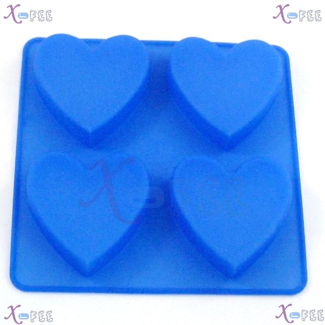 dgmj00023 Kitchen Dining Blue Silicone Bakeware 4 Heart Design Baking Mold Jelly Cake Pan 1