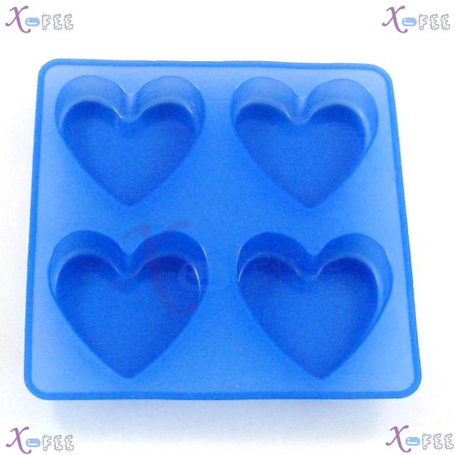 dgmj00023 Kitchen Dining Blue Silicone Bakeware 4 Heart Design Baking Mold Jelly Cake Pan 4