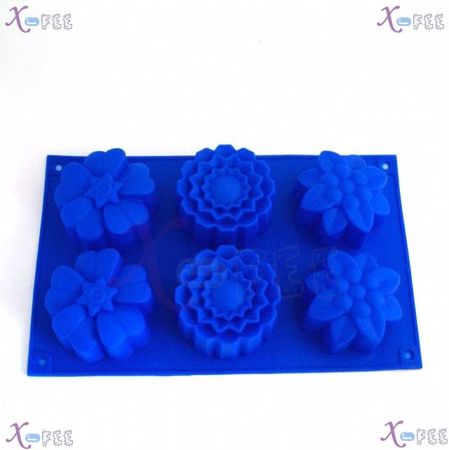 dgmj00038 NEW Blue Kitchen 6 BIG Flower Shape Silicone Bakeware Baking Mold JELLY Cake Pan 1