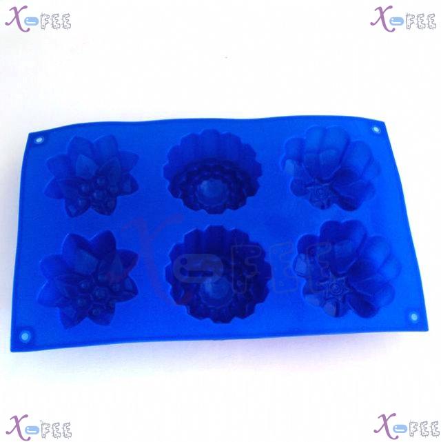 dgmj00038 NEW Blue Kitchen 6 BIG Flower Shape Silicone Bakeware Baking Mold JELLY Cake Pan 4