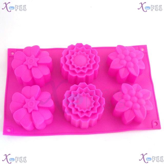 dgmj00039 NEW Pink Kitchen 6 BIG Flower Shape Silicone Bakeware Baking Mold JELLY Cake Pan 1