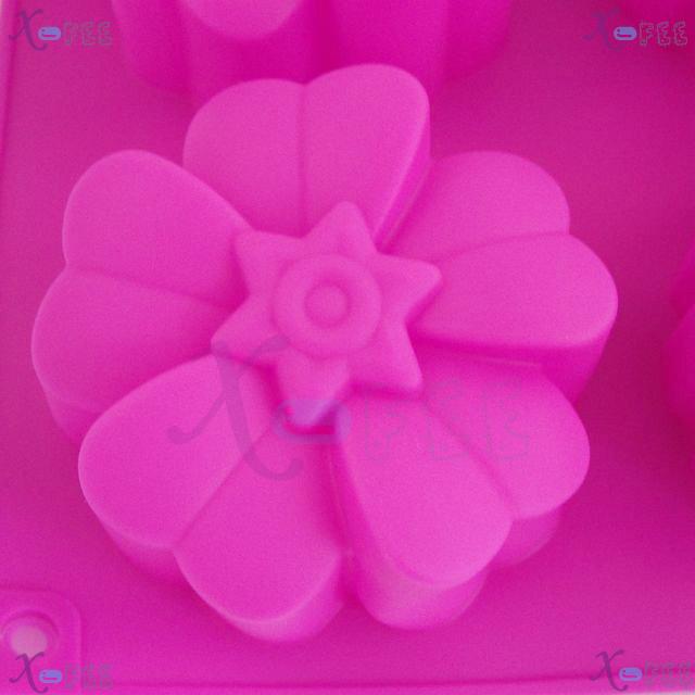 dgmj00039 NEW Pink Kitchen 6 BIG Flower Shape Silicone Bakeware Baking Mold JELLY Cake Pan 2