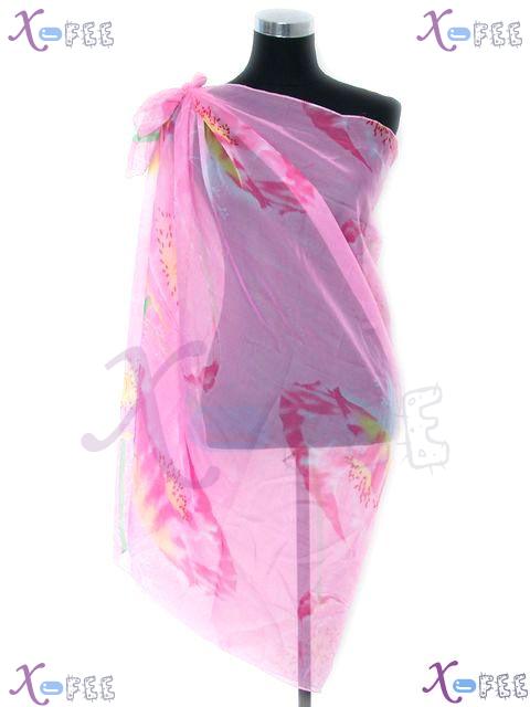 estj00054 Hot! Hawaii Wrap Sarong Cover-up Shawl Dress Skirt Pink Lotus Flower Beach Scarf 1