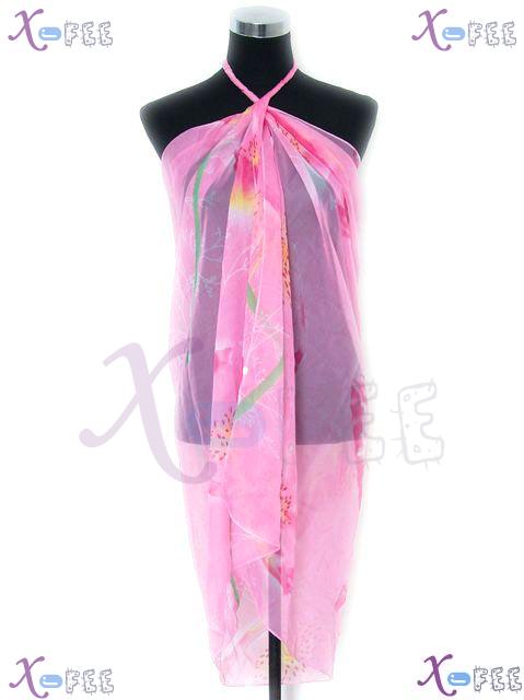 estj00054 Hot! Hawaii Wrap Sarong Cover-up Shawl Dress Skirt Pink Lotus Flower Beach Scarf 3