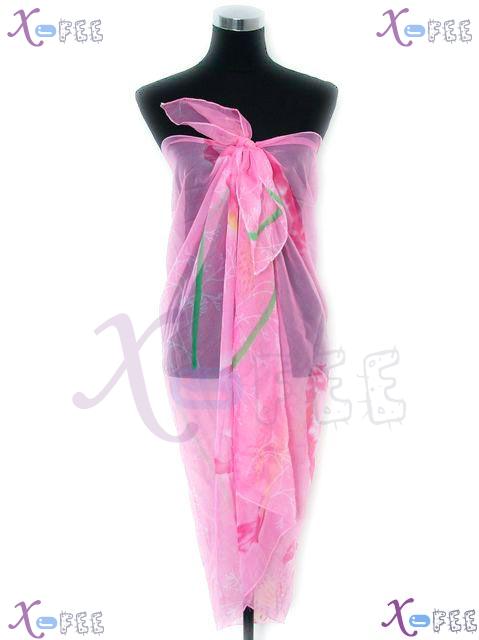 estj00054 Hot! Hawaii Wrap Sarong Cover-up Shawl Dress Skirt Pink Lotus Flower Beach Scarf 4