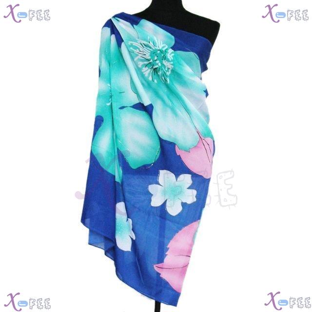 estj00234 Greenish Plum Blossom Bronzing Dress Wrap Cover-up Swimwear Scarf Beach Sarong 1
