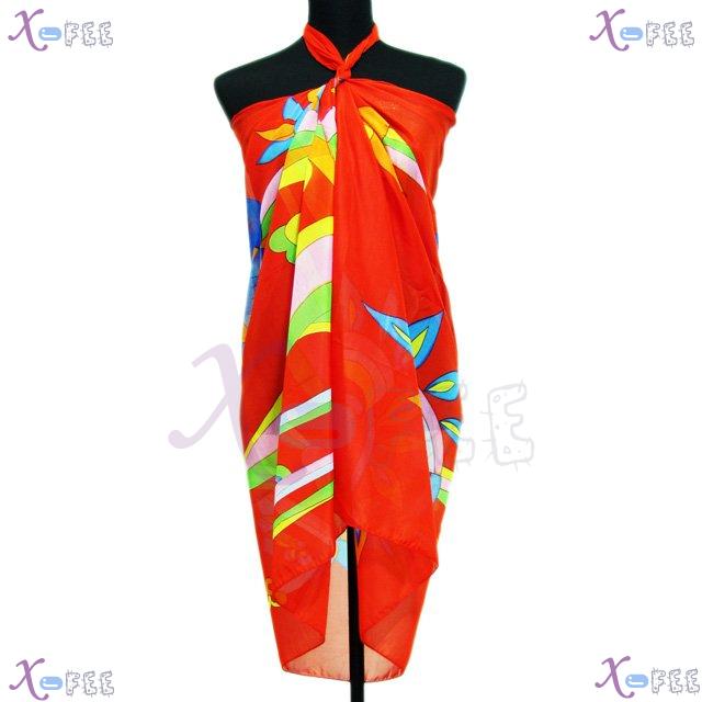 estj00273 Hawaii Cover-up Wrap Multi-color Abstract Western Beach Sarong Swimwear Scarf 1