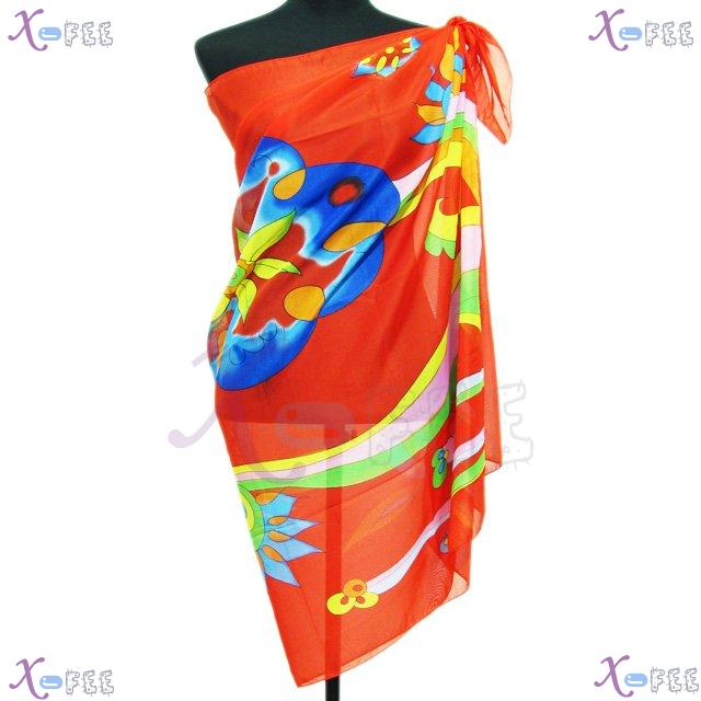 estj00273 Hawaii Cover-up Wrap Multi-color Abstract Western Beach Sarong Swimwear Scarf 3