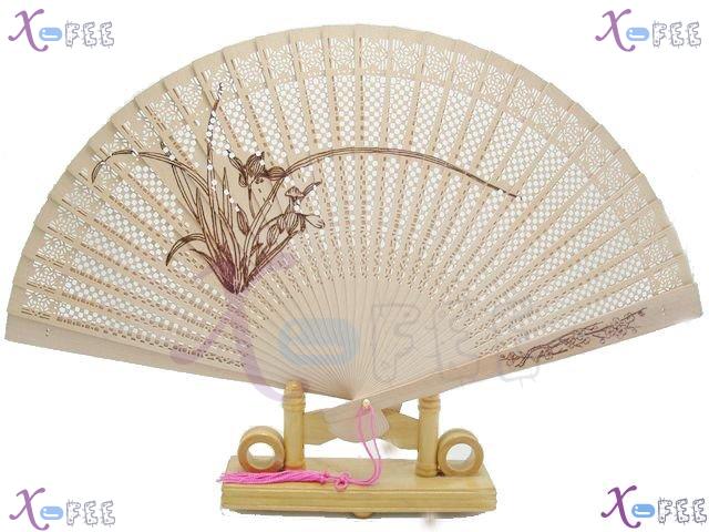 fan00200 New China Cultures Bamboo Collections Orchid Ornament Sandalwood Folding Fan 1