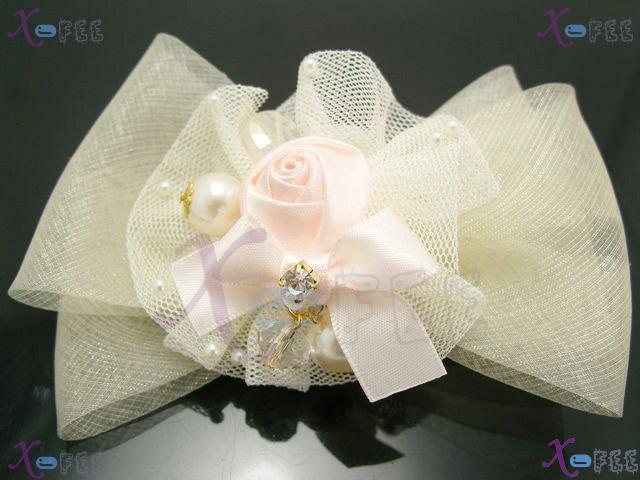 fj00231 Fashion Craftworks Design  Voile Bowknot Jewelry Lady Pearl Imitation Barrette 1