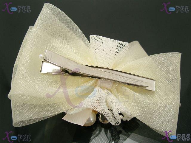 fj00231 Fashion Craftworks Design  Voile Bowknot Jewelry Lady Pearl Imitation Barrette 2