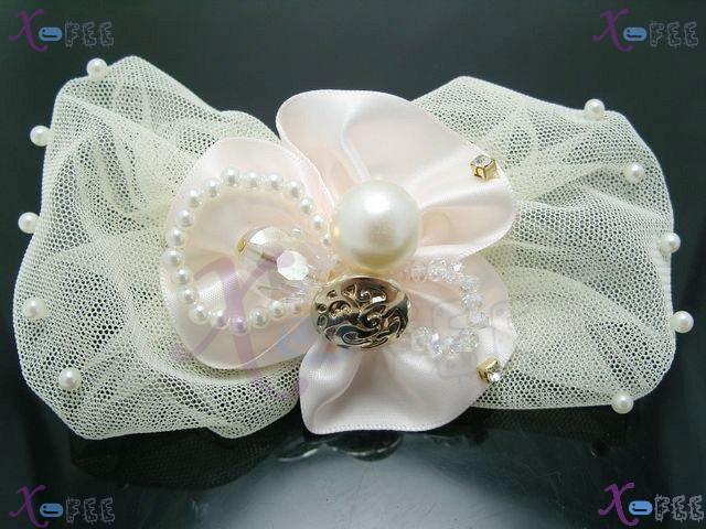 fj00239 Voile Flower Bowknot Fashion Craftworks Design Jewelry Pearl Imitation Barrette 1