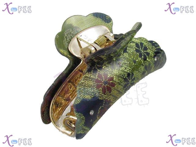 fj00295 Green New 2 Layers Golden Claw Acrylic Crystal Screw Flower Hair Jewelry Clamp 3