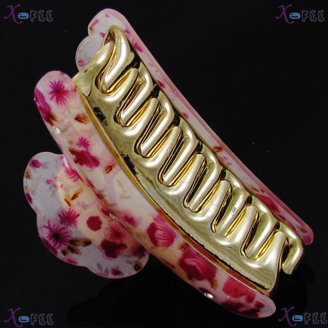 fj00302 2 Layers Golden Claw Acrylic Crystal Screw Deep Pink Flower Hair Jewelry Clamp 2