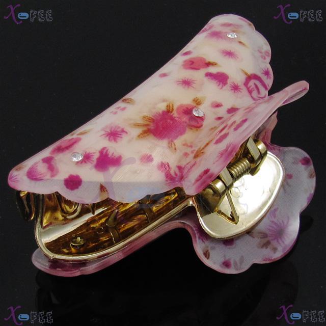 fj00302 2 Layers Golden Claw Acrylic Crystal Screw Deep Pink Flower Hair Jewelry Clamp 4