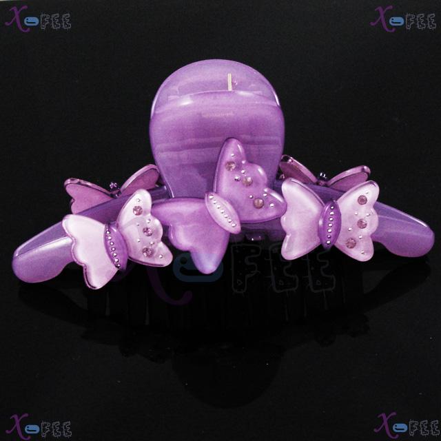 fj00323 Purple Butterfly Woman Acrylic Claw Metal Beads Deco Crystal Hair Jewelry Clamp 1