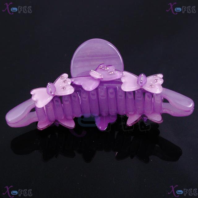 fj00323 Purple Butterfly Woman Acrylic Claw Metal Beads Deco Crystal Hair Jewelry Clamp 4