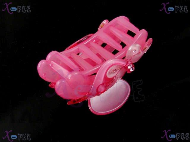 fj00330 Pink Fashion Butterfly Acrylic Claw Metal Beads Deco Crystal Hair Jewelry Clamp 1