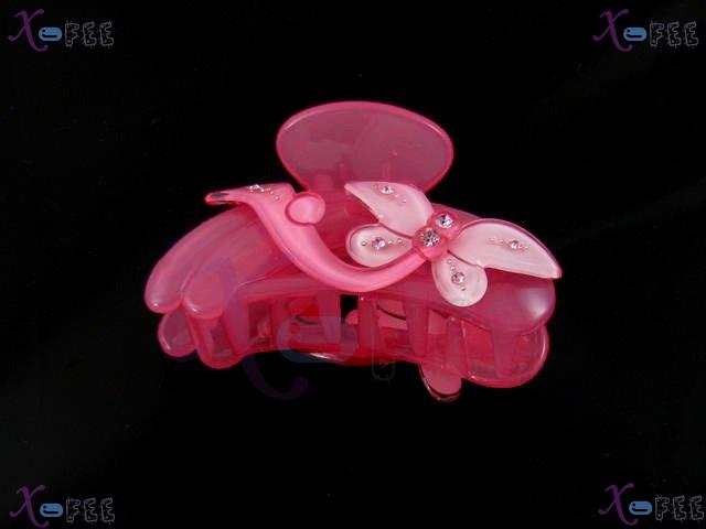 fj00330 Pink Fashion Butterfly Acrylic Claw Metal Beads Deco Crystal Hair Jewelry Clamp 4