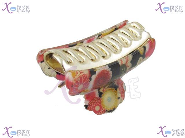 fj00369 New Black Red Flower Acrylic With Screw Hair Jewelry Golden 2 Layers Claws Clamp 4