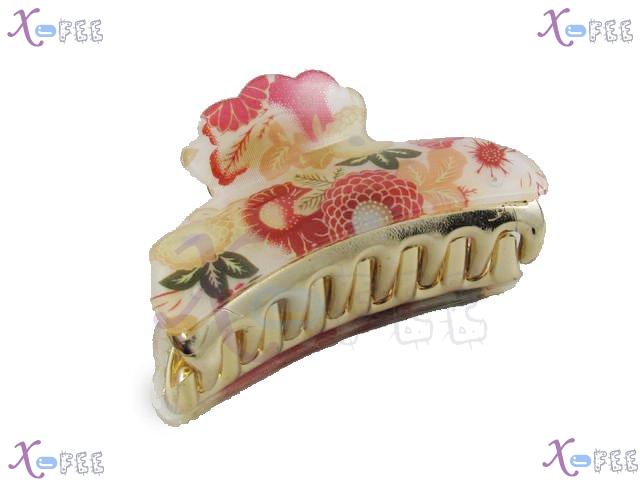 fj00370 Red Fashion Flower Acrylic With Screw Hair Jewelry Golden 2 Layers Claws Clamp 3