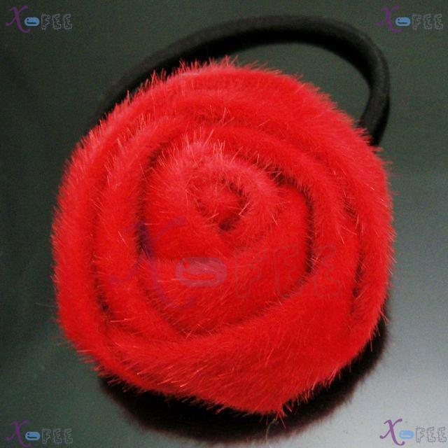 fsth00002 Woman Red Rose Flower Fashion Elastic Rubber Hair Tie Jewelry Ponytail Holder 1