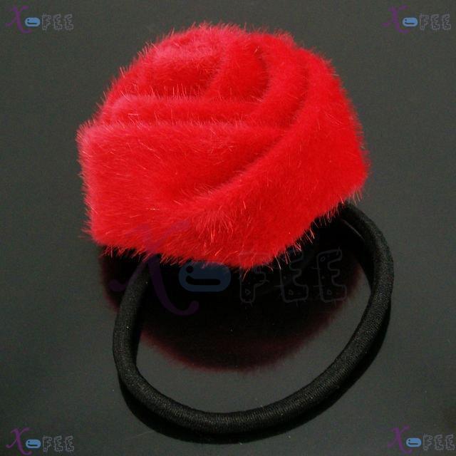 fsth00002 Woman Red Rose Flower Fashion Elastic Rubber Hair Tie Jewelry Ponytail Holder 2