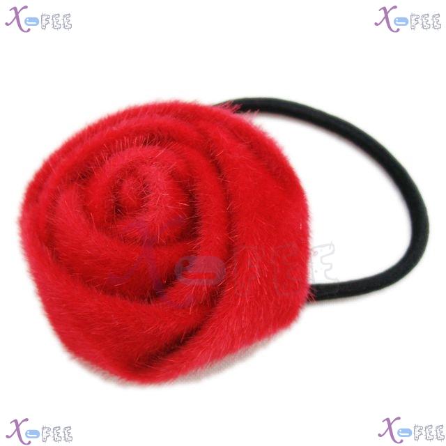 fsth00002 Woman Red Rose Flower Fashion Elastic Rubber Hair Tie Jewelry Ponytail Holder 3