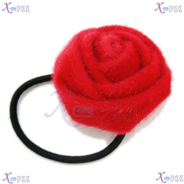 fsth00002 Woman Red Rose Flower Fashion Elastic Rubber Hair Tie Jewelry Ponytail Holder 4