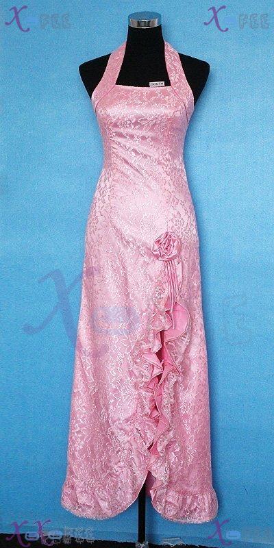 hspd00008 Cocktail Skirt Prom Party Lace Satin Silk Flower Wedding Gown Halter Pink Dress 1