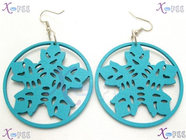 mteh00081 New Fashion Jewelry Crafts Wooden 925 Sterling Silver Hook Snowflake Earrings 1