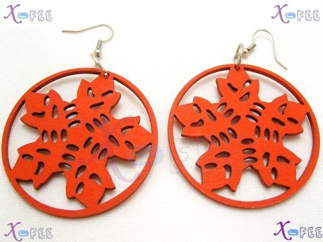 mteh00082 New Fashion Jewelry Lady Red 925 Sterling Silver Hook Wooden Snowflake Earrings 1