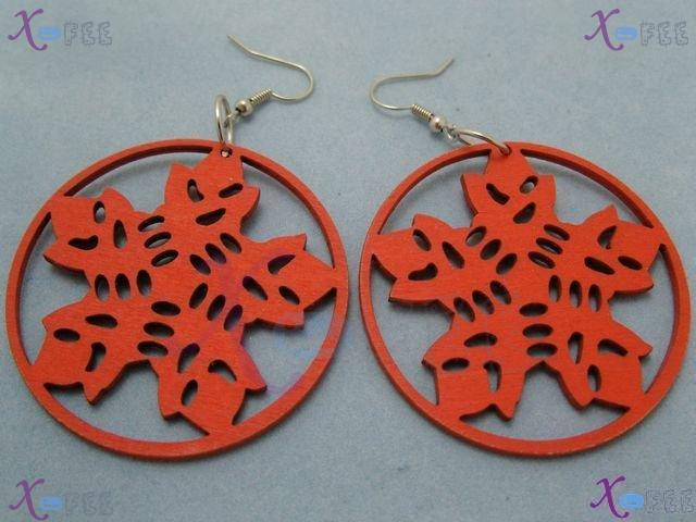 mteh00082 New Fashion Jewelry Lady Red 925 Sterling Silver Hook Wooden Snowflake Earrings 2