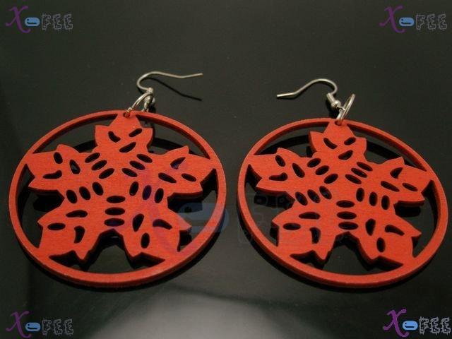 mteh00082 New Fashion Jewelry Lady Red 925 Sterling Silver Hook Wooden Snowflake Earrings 3