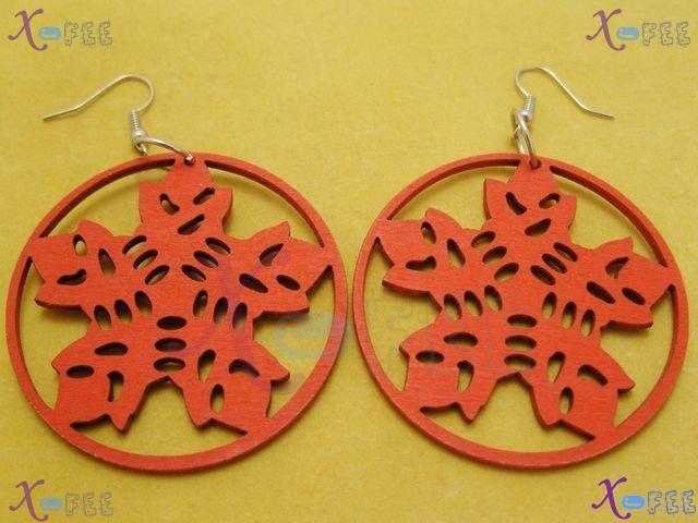 mteh00082 New Fashion Jewelry Lady Red 925 Sterling Silver Hook Wooden Snowflake Earrings 4