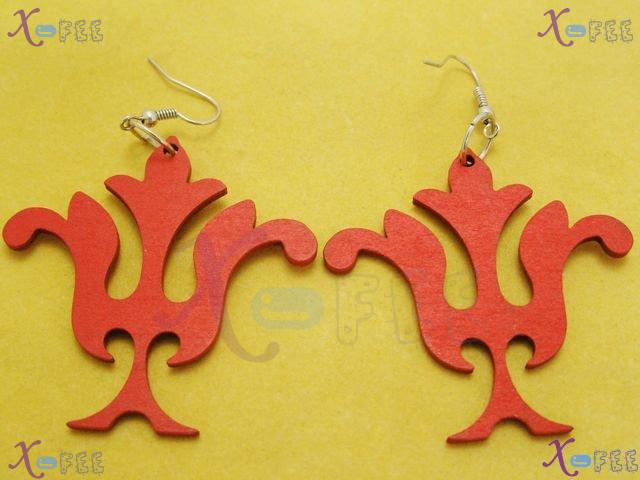 mteh00097 New Bohemai Jewelry Design Wooden Red Flower 925 Sterling Silver Hook Earrings 3