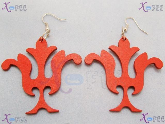 mteh00097 New Bohemai Jewelry Design Wooden Red Flower 925 Sterling Silver Hook Earrings 4