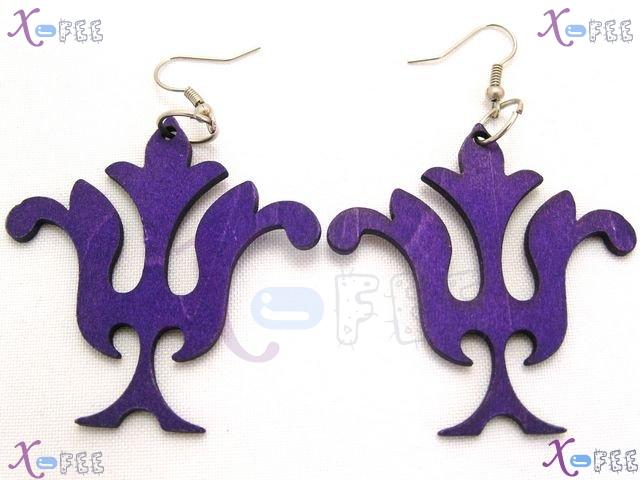 mteh00098 New Fashion Jewelry Crafts Wood Purple Flower Sterling Silver Ladies Earrings 1