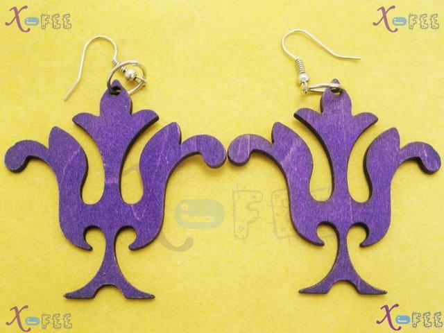 mteh00098 New Fashion Jewelry Crafts Wood Purple Flower Sterling Silver Ladies Earrings 2