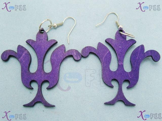 mteh00098 New Fashion Jewelry Crafts Wood Purple Flower Sterling Silver Ladies Earrings 3