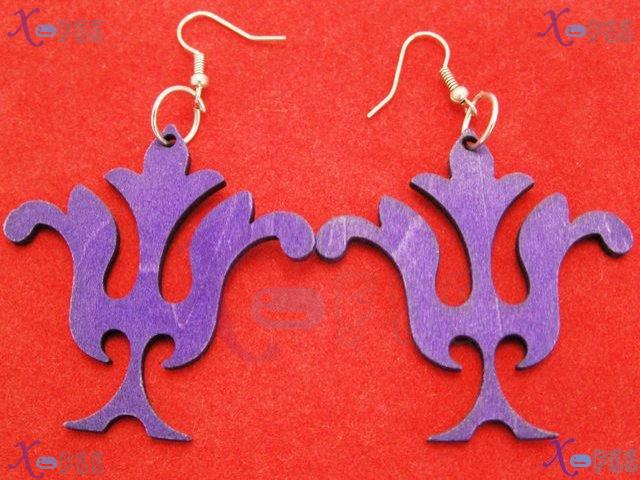 mteh00098 New Fashion Jewelry Crafts Wood Purple Flower Sterling Silver Ladies Earrings 4