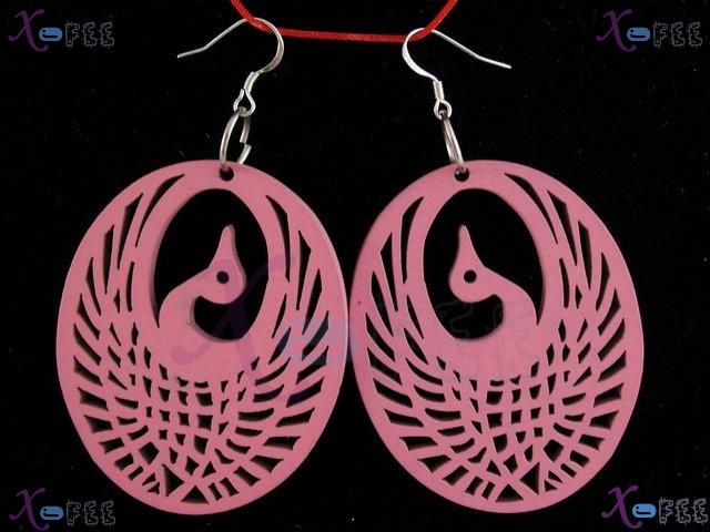 mteh00101 New Bohemia Fashion Crafts Pink Phenix Women 925 Sterling Silver Hook Earrings 1