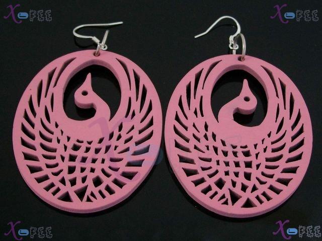 mteh00101 New Bohemia Fashion Crafts Pink Phenix Women 925 Sterling Silver Hook Earrings 2